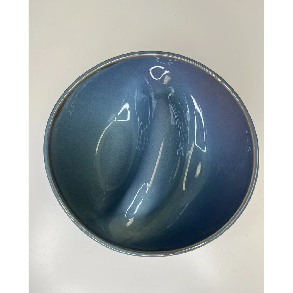 Uncommon Goods‎ Perfect Bite Divided Bowl Peter Both Blue Two Section Ceramic